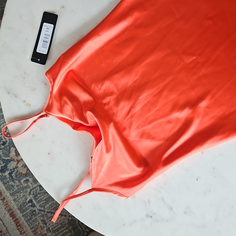 Bebe Peach Satin Cowl Neck Mini Slip Dress
